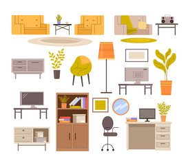 Modern furniture isolated set. Vector graphic design illustration