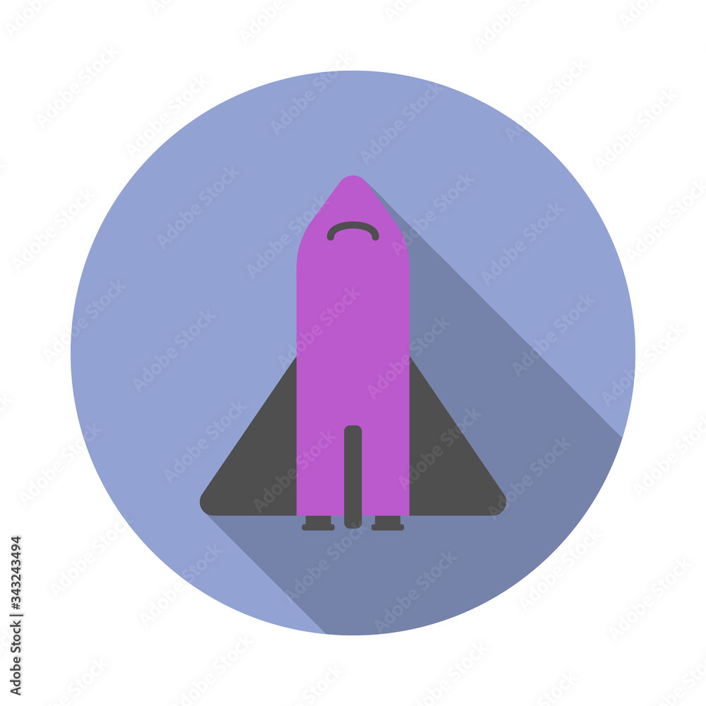 Poster shuttle colored long shadow icon. simple color vector of space icons for ui and ux, website or mobil