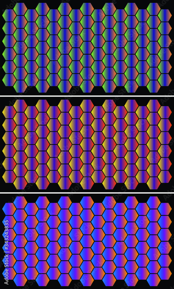 Poster set of textured, shimmering, abstract backgrounds. polygons folded into a mosaic on a black backgrou