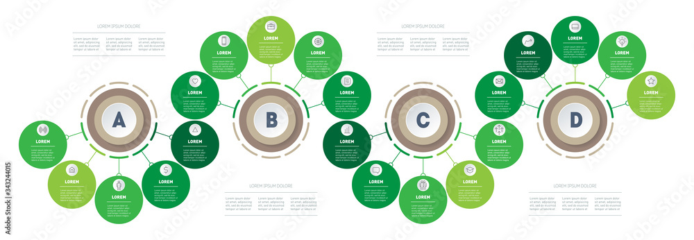 Poster infographic in the form of wave consisting of 4 segments and 20 parts. business presentation with op