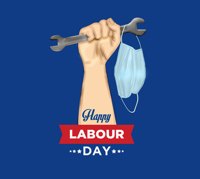 International Labor Day Blue Background With Protection Mask