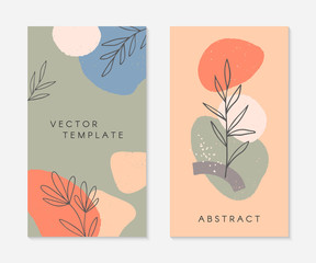 Set of creative stories templates with copy space for text.Modern vector layouts with hand drawn organic shapes and textures.Trendy design for social media marketing,digital post,prints,banners.