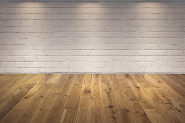 MUR BLANC EN BRIQUE ET PARQUET EN BOIS