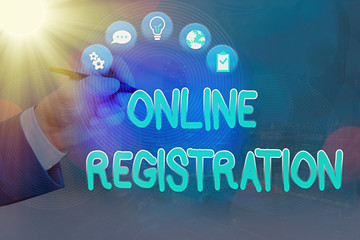 Text sign showing Online Registration. Business photo text Process to Subscribe to Join an event club via Internet