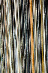 Stack of old vinyl records - back side of  collection