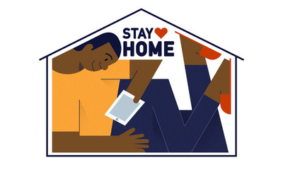 Stay Home boxed In and happy - vector illustration of an abstract background