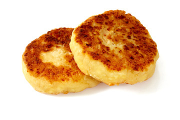cottage cheese pancakes isolated on white