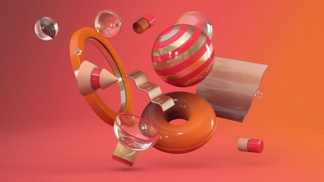 Shiny geometric shapes. Abstract animation, 3d render.