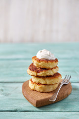 cottage cheese pancakes isolated on white backrgound