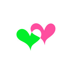 Hearts icon green and pink on white