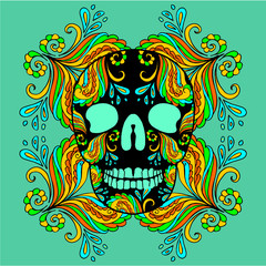 Tattoo tribal skull print and embroidery graphic design vector art
