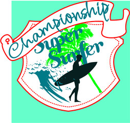 pacific ocean surfer print and embroidery graphic design vector art
