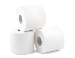 Roll of toilet paper, tissue for use in the toilet room, used for cleaning the dirt in the bathroom isolated on the white background.