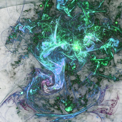 Green and blue fractal swirls, digital artwork for creative graphic design