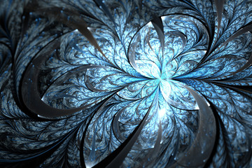 Blue fractal flower or butterfly, digital artwork for creative graphic design