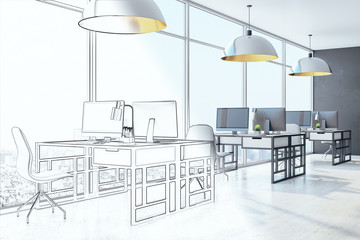 Drawing loft office interior