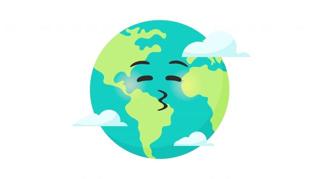 Animated colorful earth character globe emoji. Sustainable living concept. Friendly kawaii earth character motion graphic design.  Eco friendly, save ecology, Earth day concept. World map globe. Earth