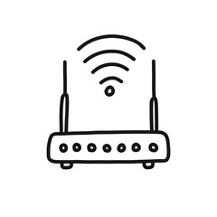 wi fi router doodle icon, vector illustration