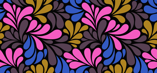 Vector seamless pattern with multicolor drops. Colorful abstract floral background.