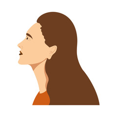 Woman with her hair in the side profile. The girl is very exhausted and tired of work but looks and believes in a bright future. Feminism, equality, women's rights vector flat cartoon illustration.