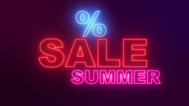 Summer Online Sale. Neon text for online shopping. 