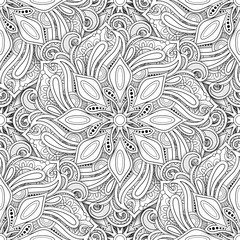 Monochrome Seamless Pattern with Mandala Motifs