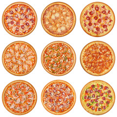 Fototapeta na wymiar Set of the Italian pizzas isolated on white background