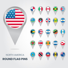 North America Round Flag Pins, Map pointers