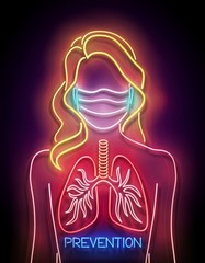 Glow Female Silhouette with Healthy Lungs and Face Mask Protective
