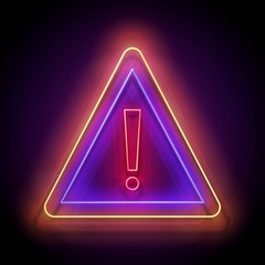 Glow Exclamation Mark in Triangle Border, Attention Warning Sign