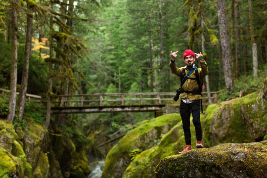 Man Posing In Lush Green Landscape, Washington