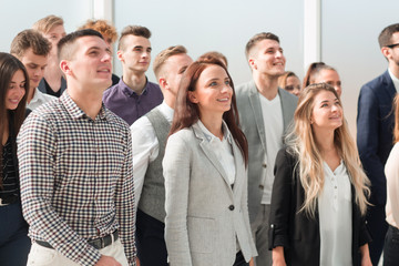 group of diverse business people looking in one direction