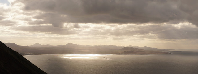 Hiking landscapes during sunset near Arrecife on the spanish Island Lanzarote.