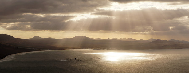 Hiking landscapes during sunset near Arrecife on the spanish Island Lanzarote.