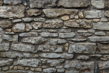 Cobblestone texture.Marble and granite drainage system closeup.Concrete wall with gravel. Gray foundation of the house.