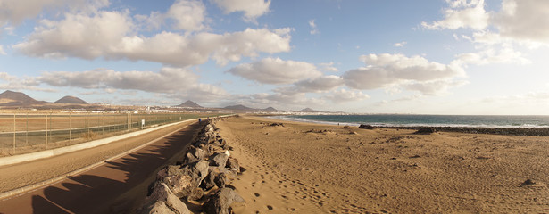 Hiking landscapes during sunset near Arrecife on the spanish Island Lanzarote.