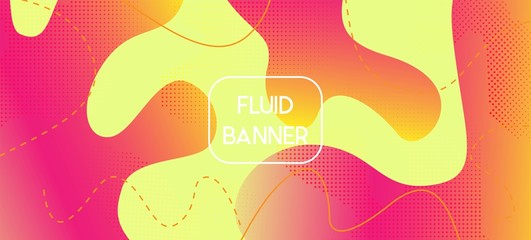 Pink Yellow Fluid Vector Banner. Neon Minimal Creative Page Poster Template. 