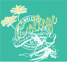 Surfer print and embroidery graphic design vector art