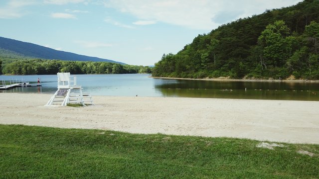 Lifeguard Chair On Lakeshore At Rocky Gap State Park