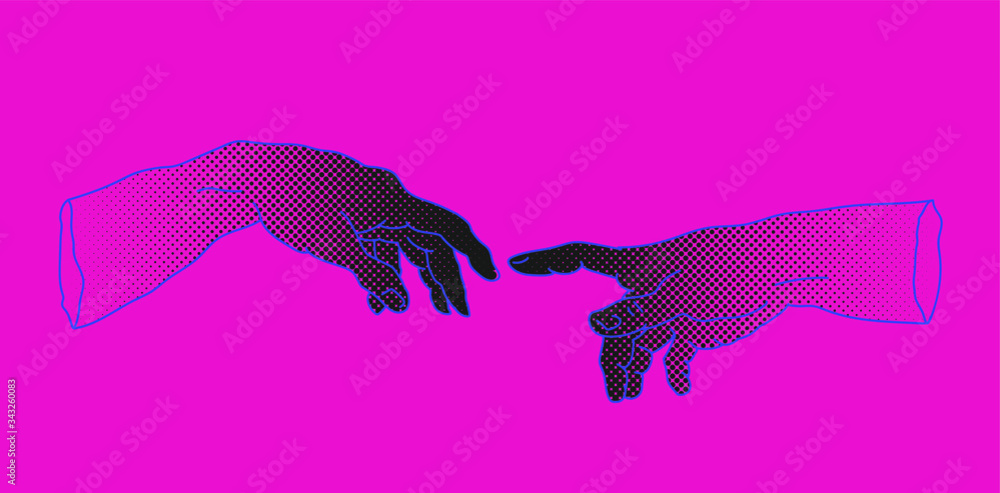 Aufkleber the creation of adam. vector hand drawn illustration from a section of michelangelo's fresco sistine