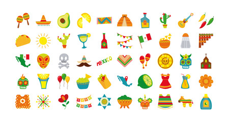 Fototapeta na wymiar bundle of mexican culture set icons