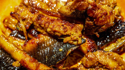 Closeup of delicious grilled freshwater eel.  Indonesian style grilled eel