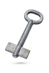 Old rusty key isolated on white background