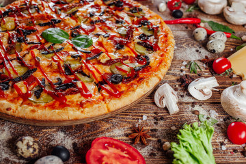 pizza on a wooden background