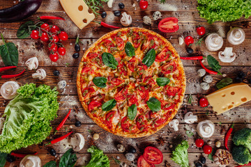 pizza on a wooden background