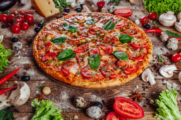 pizza on a wooden background
