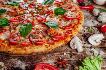 pizza on a wooden background