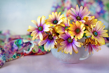 Beautiful bouquet of spring flowers in a vase on the table. Lovely bunch of flowers .Many beautiful...