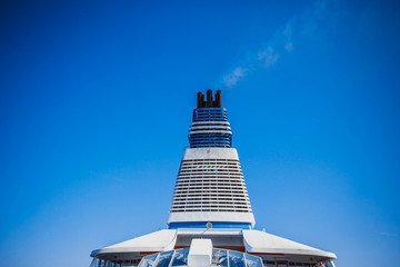 Pipes on the Upper Deck cruise liner ship in Blue Sky background