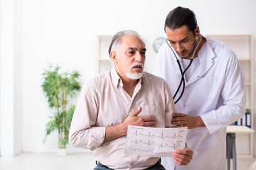 Old man visiting young male doctor cardiologist